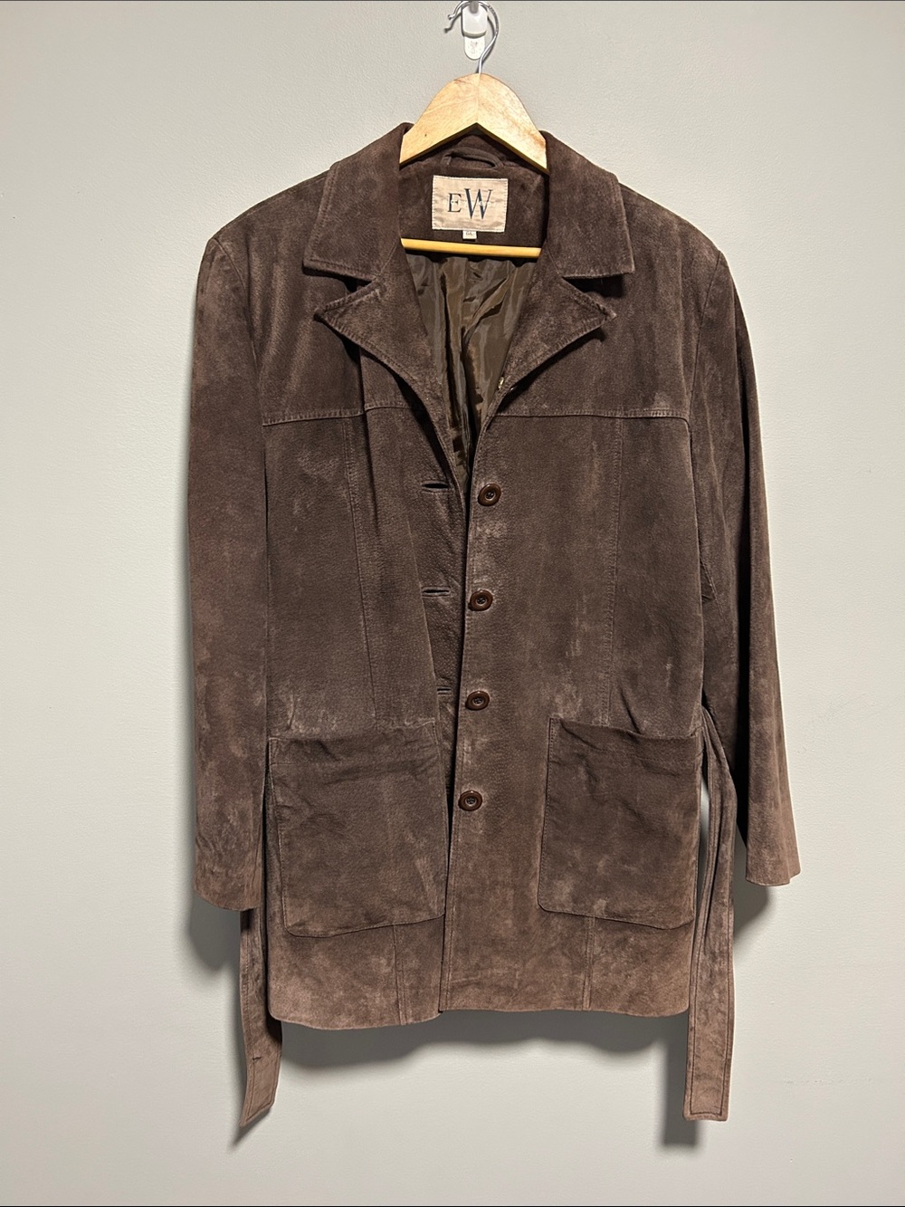 Vintage Brown Suede Leather Belted Jacket - Picture 3 of 15
